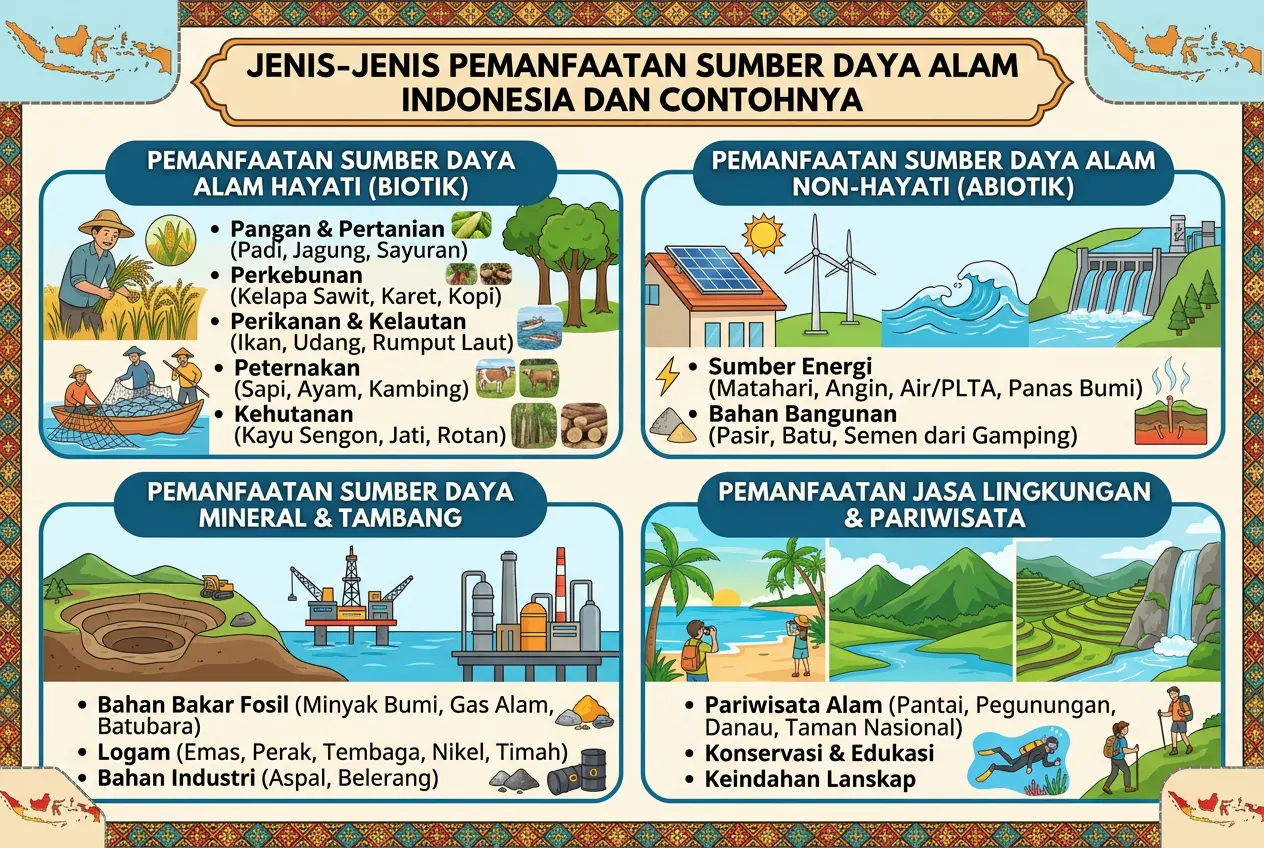 Jenis-Jenis Pemanfaatan Sumber Daya Alam Indonesia dan Contohnya (AiStudio)