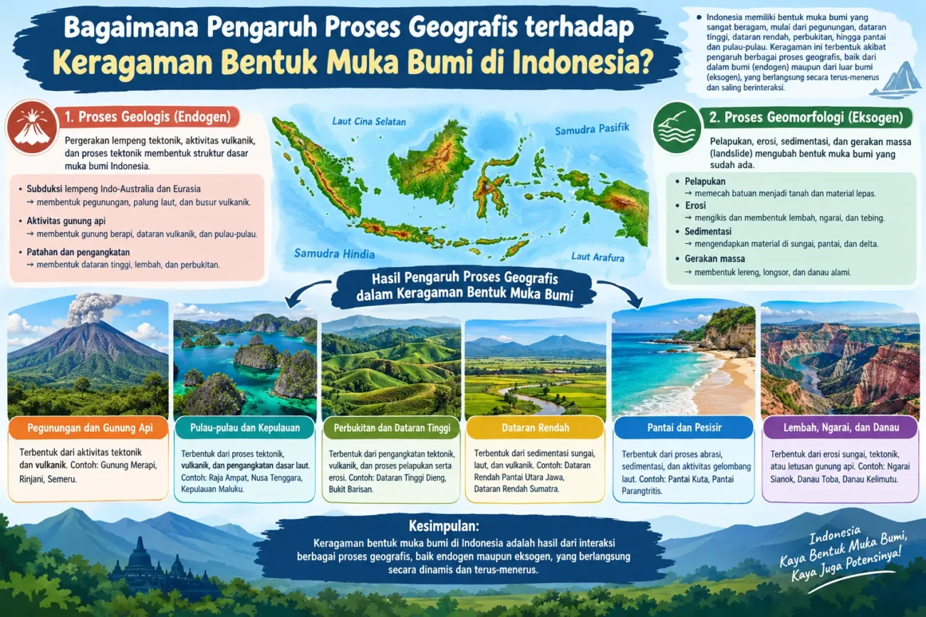 Bagaimana Pengaruh Proses Geografis terhadap Keragaman Bentuk Muka Bumi di Indonesia? (AiStudio)