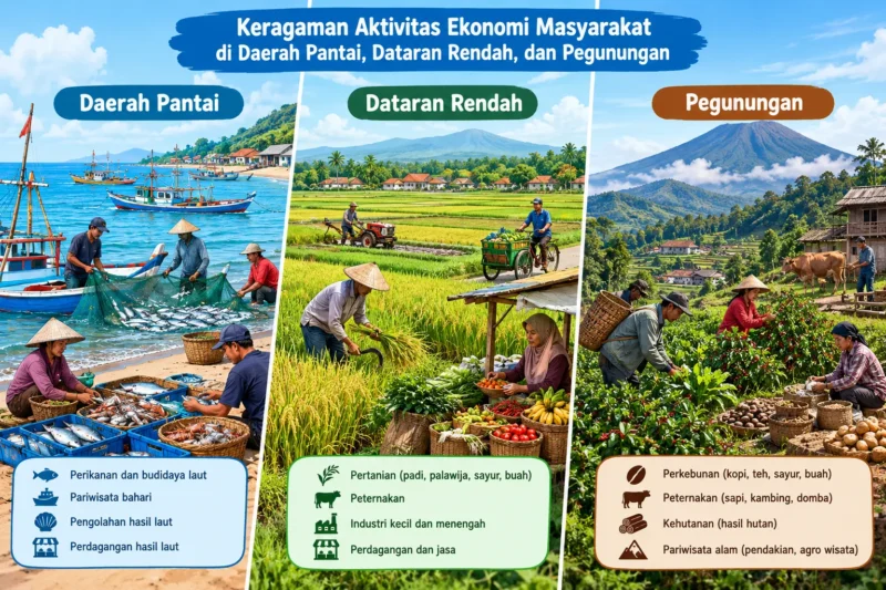 Keragaman Aktivitas Ekonomi Masyarakat di Daerah Pantai, Dataran Rendah, dan Pegunungan
