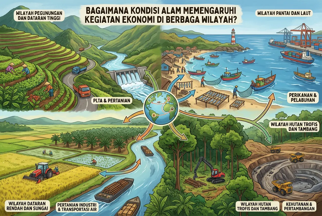 Bagaimana Kondisi Alam Memengaruhi Kegiatan Ekonomi di Berbagai Wilayah? (AiStudio)