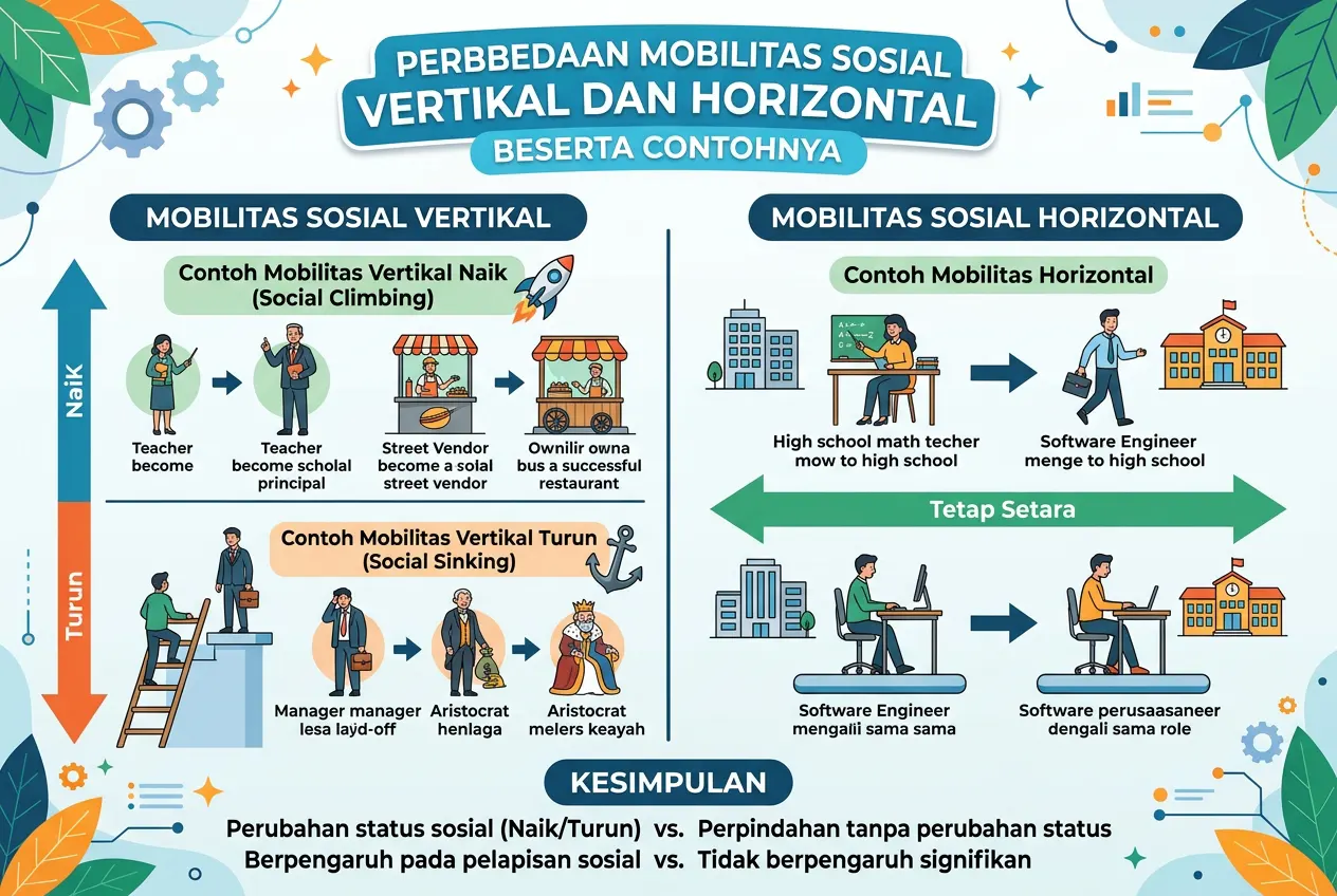 Perbedaan Mobilitas Sosial Vertikal dan Horizontal Beserta Contohnya (AiStudio)