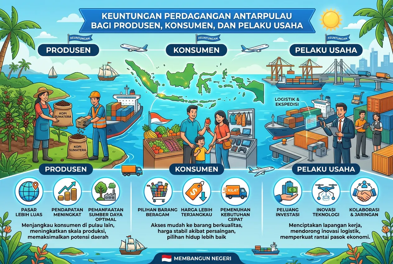 Keuntungan Perdagangan Antarpulau bagi Produsen, Konsumen, dan Pelaku Usaha (AiStudio)